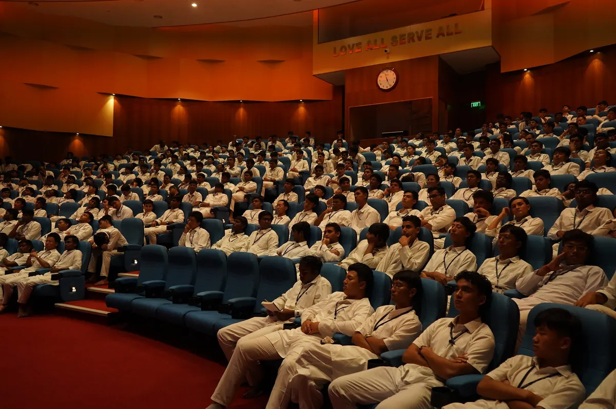 Students in the audience at National Startup Day 2026, Sai Hira Global Convention Centre