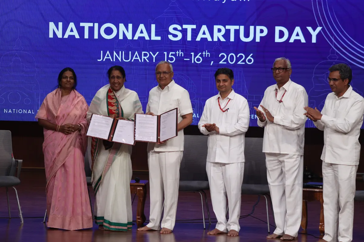 Award recipients on stage at National Startup Day 2026
