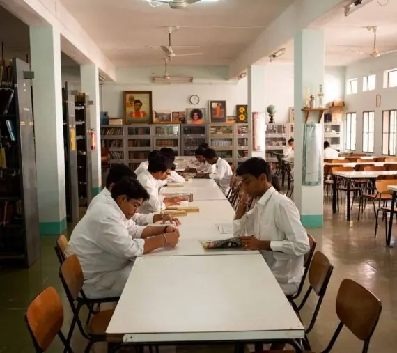 Students studying in an SSSIHL reading room